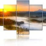 5 pièces de grandes impressions murales modernes sur toile giclée, montagnes au lever