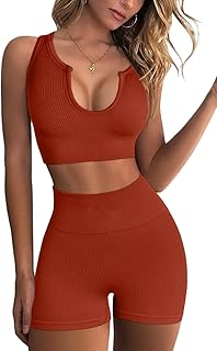 Ensemble d'entraînement sans couture pour femmes, soutien-gorge de sport côtelé taille haute