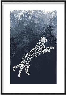 Artze wall art guépard géométrique avec imprimé palmiers format a4 كحلي