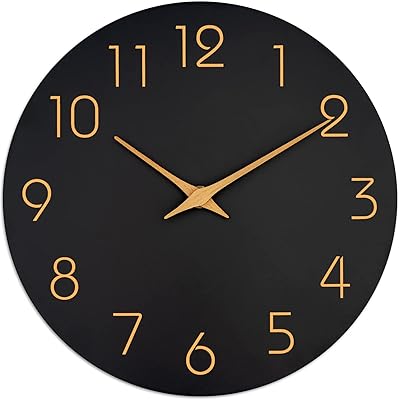 Mosiwa 10 pouces noir horloge murale silencieuse sans tic-tac à piles décorative