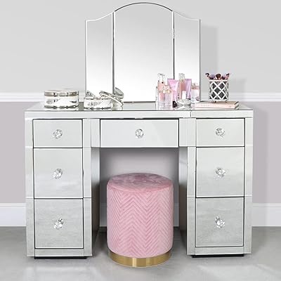 Coiffeuse avec miroir vanity living, table de maquillage de luxe en verre argenté