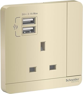 Schneider electric avatar sur prise dorée e8315usb_wg_g12 - prise simple 13a intégrée 2