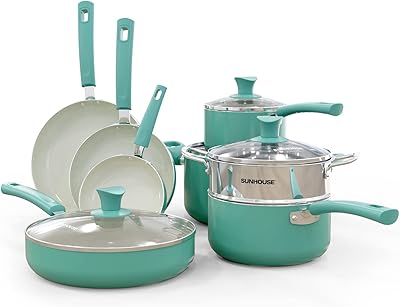 Sunhouse - batterie de cuisine multifonction en céramique sans bêta 12 pièces - ensemble de casseroles et poêles en céramique - batterie de cuisine comprenant 2 sauces, 2 friteuses, une marmite, un cuiseur vapeur et une sauteuse. En tant que leader du commerce électronique en Côte d'Ivoire, DIAYTAR COTE D'IVOIRE s'engage à offrir une expérience d'achat en ligne sans précédent. Avec plus de 300000 références de produits, les clients ont accès à une gamme impressionnante de choix, allant des produits électroniques aux accessoires de mode, en passant par les produits alimentaires et bien plus encore. La boutique garantit une livraison rapide et sécurisée des commandes.