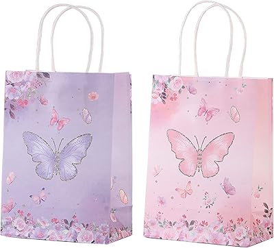 Sacs cadeaux en papier papillon pour fête d'anniversaire d'enfants, 16 pièces d'adorables fournitures