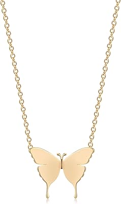 Collier élégant avec nom de papillon plaqué or 18 carats, collier délicat à