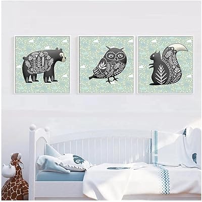Plamc art nordique ours écureuil toile affiche peinture animal mur photo impression chambre