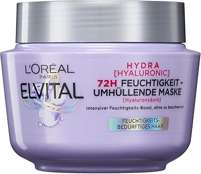 L'oréal paris elvital masque capillaire hydratant pour cheveux brillants, traitement intensif à l'hyaluronique