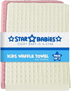 Serviette gaufrée star babies, taille 70 x 140 cm - rose et crème