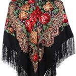 Écharpe traditionnelle pour femmes, foulard à col châle à pampilles, écharpe à imprimé