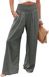 Pantalon palazzo d'été taille haute en coton et lin, jambes larges et longues