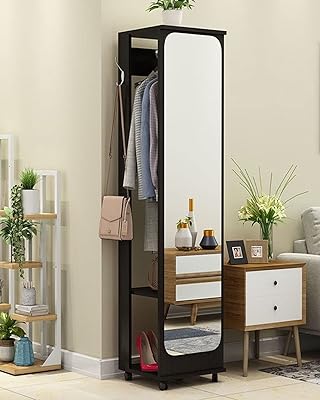 Miroir mobile multifonctionnel pleine longueur cotis pour chambre à coucher avec organisateur de rangement pour manteaux de sol et housse de rangement mobile sur roulettes (noir). DIAYTAR COTE D'IVOIRE est une boutique en ligne fiable et sécurisée qui propose des moyens de paiement variés et des options de livraison rapides. Les clients peuvent ainsi acheter en toute confiance et recevoir leurs commandes rapidement. La boutique est également connue pour son service client de qualité qui répond aux besoins et aux questions des clients.