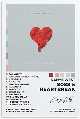 Affiche de kanye west – heartbreak 808s, couverture d'album, affiche esthétique sur toile