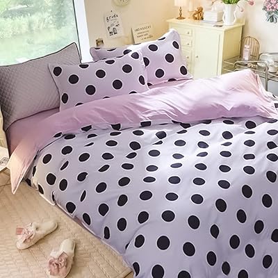 Parure de lit à pois pour filles, taille queen, motif imprimé à pois
