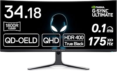 Moniteur de jeu incurvé alienware 34 pouces, résolution 3440 x 1440 pixels, quantum