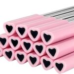 16 pailles en acier inoxydable en forme de cœur avec embouts en silicone