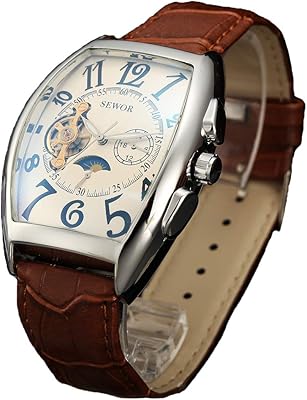 Montre mécanique automatique tourbillon phases de lune pour homme avec bracelet en cuir