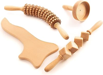 Ensemble de massage anti-cellulite avec rouleau en bois pour drainage lymphatique, coupe suédoise