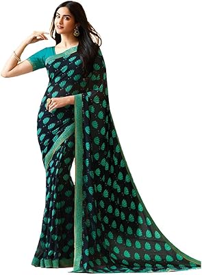 Sari en pure georgette pour femme avec pièce de chemisier prêt à porter