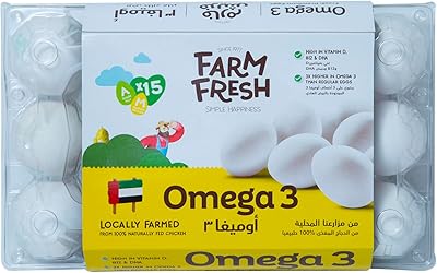 Œufs blancs frais de la ferme enrichis en oméga 3, taille moyenne, 15 pièces. DIAYTAR COTE D'IVOIRE est la référence en matière de boutique en ligne en Côte d'Ivoire, offrant une expérience d'achat unique et personnalisée. Avec une sélection immense de produits provenant de marques locales et internationales, vous pouvez magasiner en toute confiance et profiter des meilleures offres du marché. Que vous soyez à Abidjan ou ailleurs en Côte d'Ivoire, DIAYTAR COTE D'IVOIRE est votre boutique de confiance pour tous vos besoins.