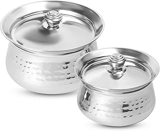Ensemble biryani handi en acier inoxydable ks john | plateau martelé en acier