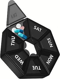 Sortifi pilulier hebdomadaire 7 jours, noir, ne manquez jamais une dose avec une grande