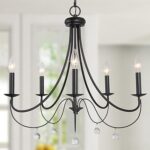 Lustre de ferme en rondins, lustre noir à 5 lumières pour salle à