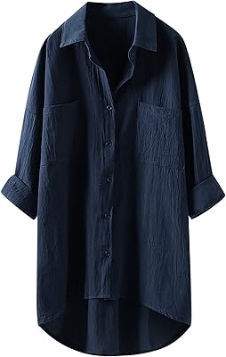 Chemise tunique décontractée à manches longues en coton scusty pour femme, blanc