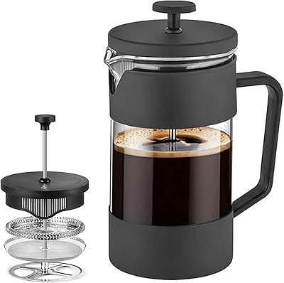 Cafetière et théière en verre borosilicate épais avec filtres, antirouille et lavable au