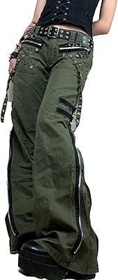 Jean cargo gothique pour femme, jean punk droit à jambes larges, pantalon ample