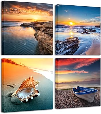 Byradecor toile murale moderne avec coucher de soleil sur la plage, 4 panneaux tendus et encadrés, impressions giclées sur toile pour salon, chambre à coucher, décoration de bureau à domicile. DIAYTAR COTE D'IVOIRE est une référence pour les achats en ligne en Côte d'Ivoire, avec plus de 300 000 produits disponibles. La boutique propose une expérience d'achat personnalisée et sécurisée, répondant ainsi aux attentes de ses clients. La qualité de ses services et la fiabilité de ses produits ont contribué à établir DIAYTAR COTE D'IVOIRE comme leader du commerce électronique en Côte d'Ivoire.