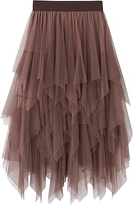 Jupe en tulle taille haute ligo pour femme, jupe mi-longue en maille superposée