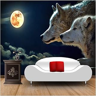 Papier peint 3d avec motif de loup, clair de lune, fond tv