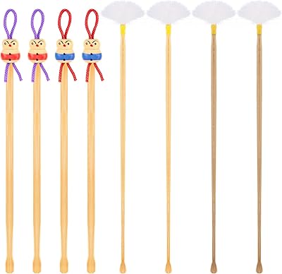 8 pièces nettoyeur d'oreille en bambou cuillère de nettoyage d'oreille poupée mignonne plume