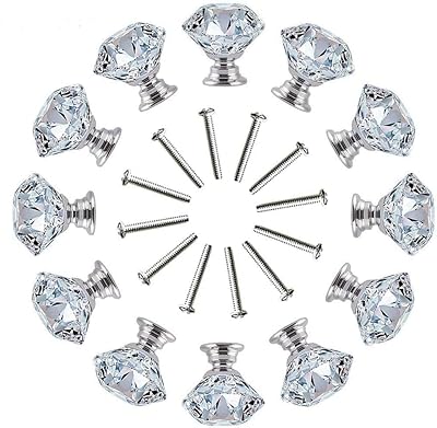 Poignée de porte en verre cristal transparent en forme de diamant, 12 pièces