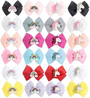 24 pièces pinces à cheveux pour petites filles et garçons avec rubans arc-en-ciel
