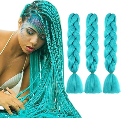 Extension de cheveux jumbo braids 3 pièces couleur bleu cyan uni pur 24