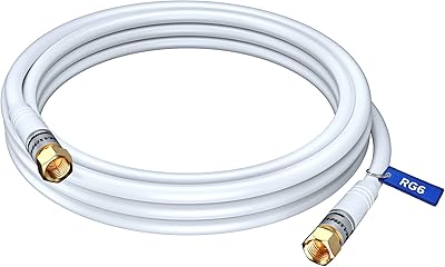 Câble coaxial rg6, cordon coaxial de 12 pieds (blanc), connecteurs de fil à
