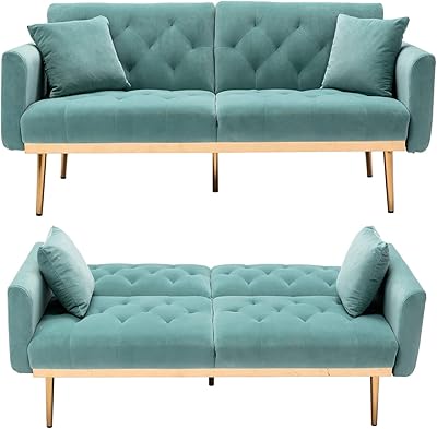 Canapé-lit convertible en velours, canapé-lit capitonné moderne avec 2 coussins et base plaquée or 5 pieds, canapé pliable réglable pour le salon (bleu clair, velours). DIAYTAR COTE D'IVOIRE est la destination en ligne idéale pour les consommateurs ivoiriens qui cherchent à faire des achats pratiques et abordables. Avec une gamme énorme de produits, cette boutique en ligne propose tout ce dont les clients ont besoin pour améliorer leur vie quotidienne. Les clients peuvent également profiter d'un service client personnalisé et d'une livraison rapide pour rendre leur expérience d'achat encore plus agréable.