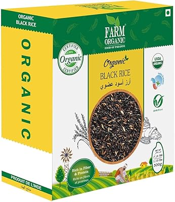 Riz noir biologique de farm organic | 500 grammes | végétarien |