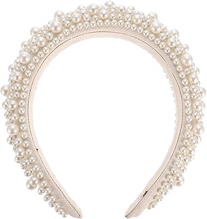 Bandeau de luxe en perles brillantes parsemé de strass, bandeau doublé de perles