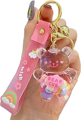 Porte-clés huile liquide ours potelé sable rapide mignon flottant coloré porte-clés fille cadeau