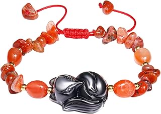 Bracelet de pierres précieuses en cristal de renard d'obsidienne rouge naturel fait à