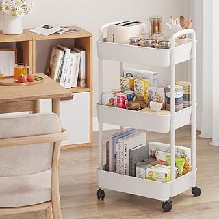 Chariot de rangement roulant mince à 3 niveaux, rangement mobile pour organisateur