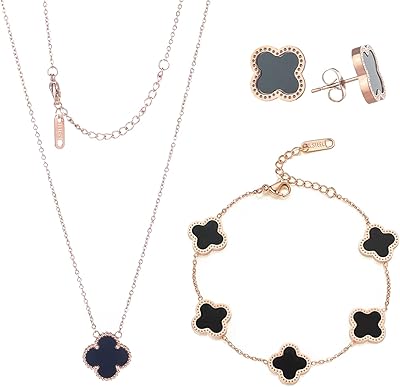 Lucky clover ensemble de bijoux plaqué or 18 carats, bracelets, boucles d'oreilles et collier pour femmes, cadeau de bijoux de mode simple et mignon pour femmes et filles. DIAYTAR COTE D'IVOIRE est une boutique en ligne généraliste qui propose une large gamme de produits avec plus de 300000 références. Elle est líder sur le marché ivoirien en matière de commerce en ligne. Elle offre une expérience d'achat pratique et sécurisée.