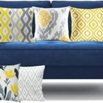 Ensemble de 5 housses de coussin à imprimé numérique ikat jaune et gris