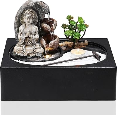 Btggg fontaine bouddha d'intérieur avec bougie led et eau intérieure 29x21x22cm pour bureau