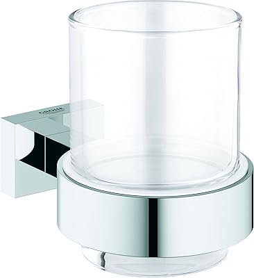 Tasse en verre transparent grohe essential avec support cube, modèle 40755001