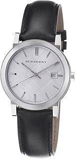 Montre burberry noire à grands carreaux avec bracelet en cuir bu9008, 38 mm