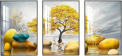 Peinture d'art mural, décoration murale triptyque de paysage avec cadre pour salon, salle