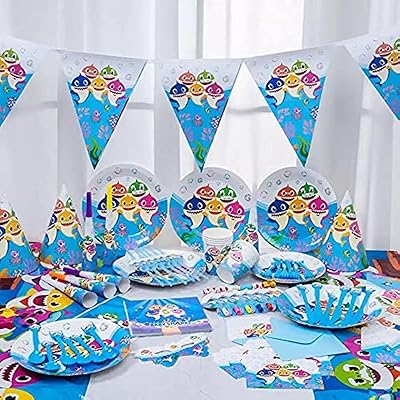 Vaisselle highland baby shark 122 pièces de vaisselle jetable pour fête